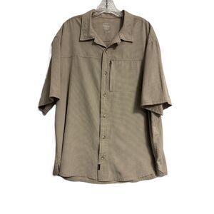 Cabela's Wick Advantage Performance Shirt Tan & White Micro Plaid Lightweight XL